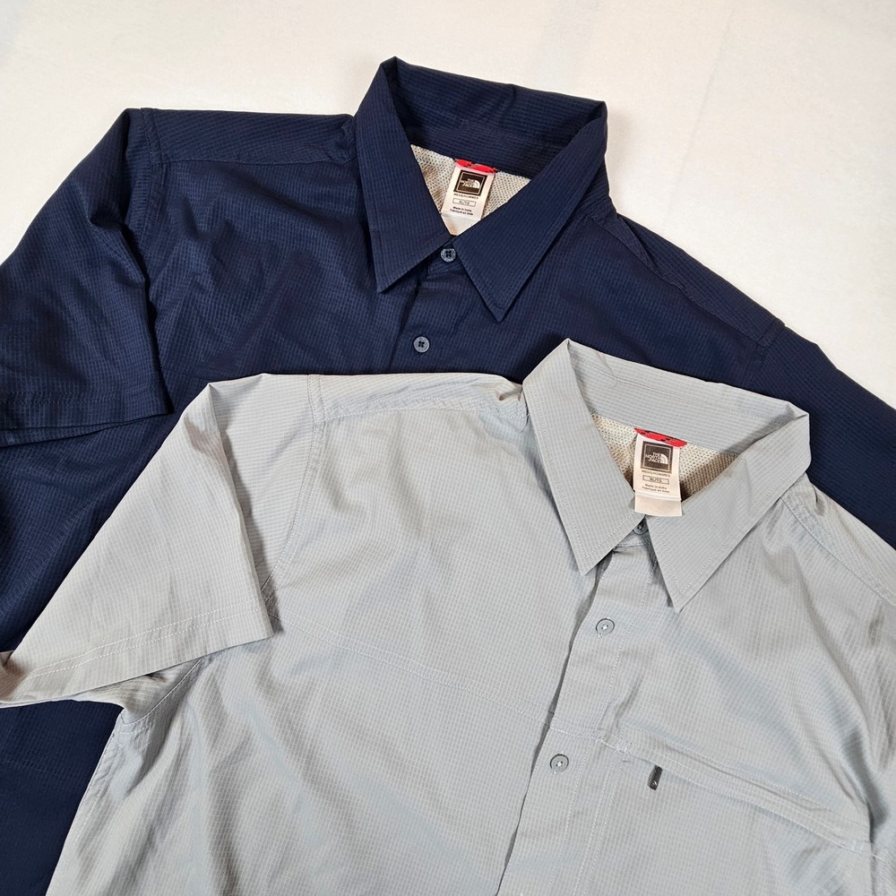 Lot of 2 The North Face Mens XL Hiking Shirts Short Sleeve Ripstop Blue Grey